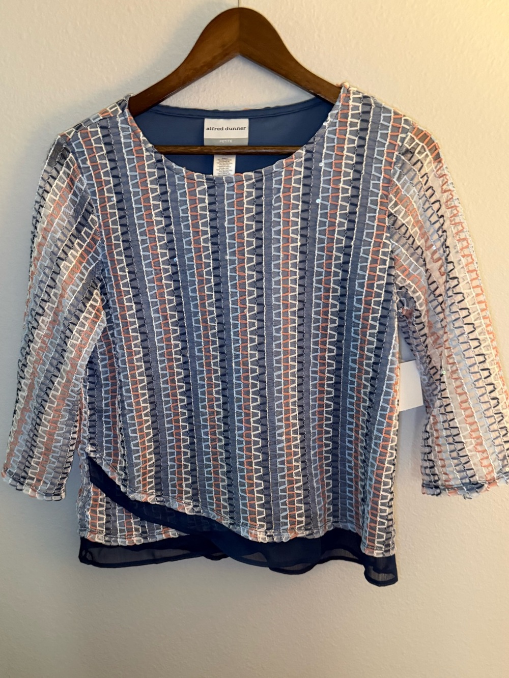 Alfred Dunner Navy, Pink & White Layered Stripe Blouse